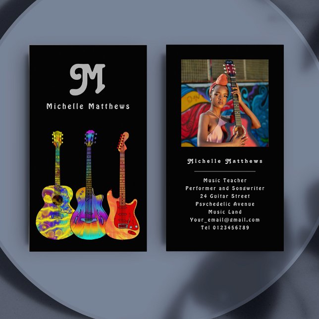 Tarjeta De Visita Personalizado de música de guitarra moderna (Modern guitar teacher musician custom photo business card)
