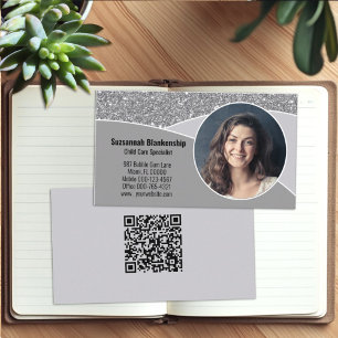 Tarjeta De Visita Personalizado de nana Foto Purpurina de plata fals