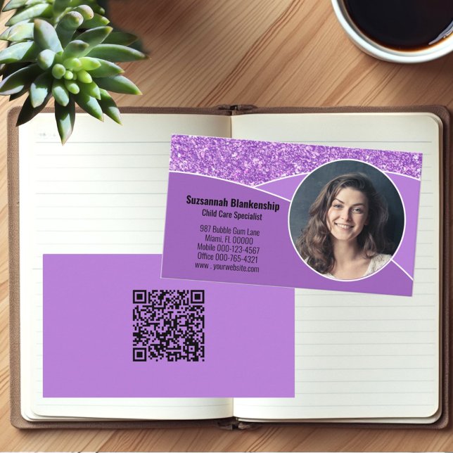 Tarjeta De Visita Personalizado de nana profesional Foto Código QR m (Custom photo & QR code template business card design)