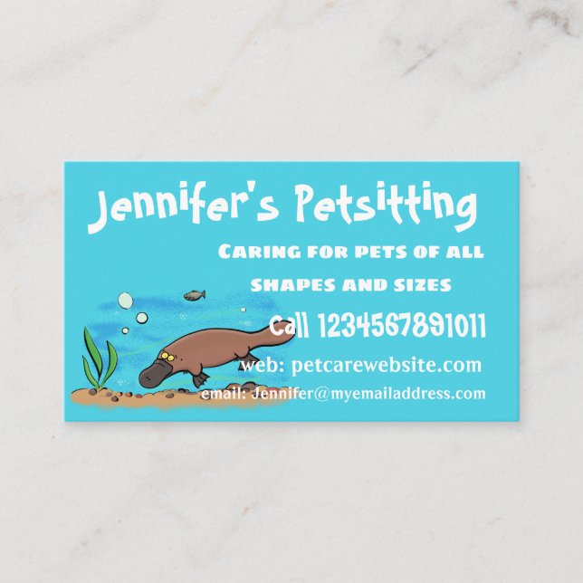 Tarjeta De Visita Personalizado de natación de Platypus Cute (Anverso)
