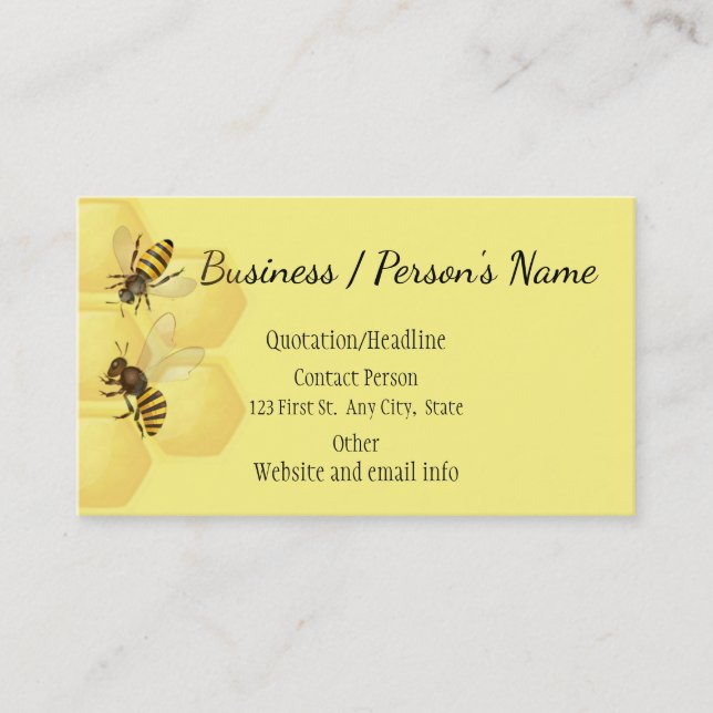 Tarjeta De Visita Personalizado de negocios de Honey Bee Apiary (Anverso)