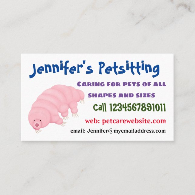 Tarjeta De Visita Personalizado de oso de agua tardígrado rosa y sua (Anverso)