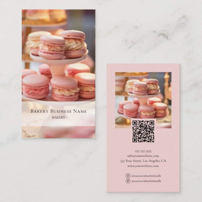 Tarjeta De Visita Personalizado de panadería Foto Código QR Rosa (Anverso / Reverso)