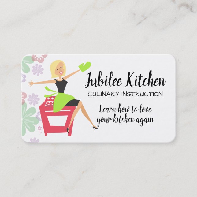 Tarjeta De Visita Personalizado de pelo mujer cocinera de clase (Anverso)