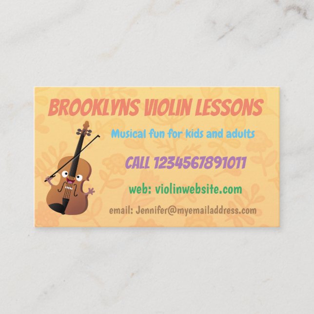 Tarjeta De Visita Personalizado de profesor de clases de violín (Anverso)