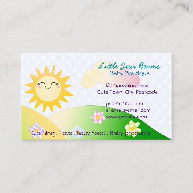 Tarjeta De Visita personalizado de sol kawaii (Anverso)