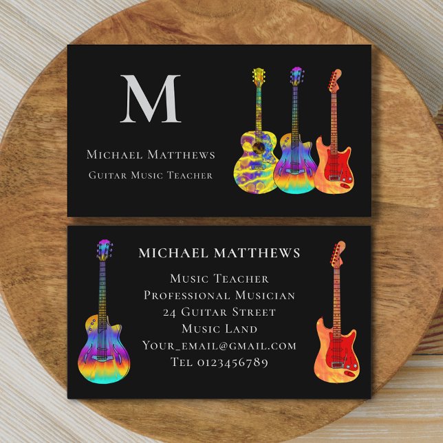 Tarjeta De Visita Personalizado de un profesor de guitarra moderna (Stylish Guitar teacher custom business card)