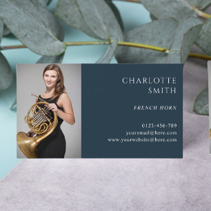 Tarjeta De Visita Personalizado del Cuerno Francés foto Navy Blue El