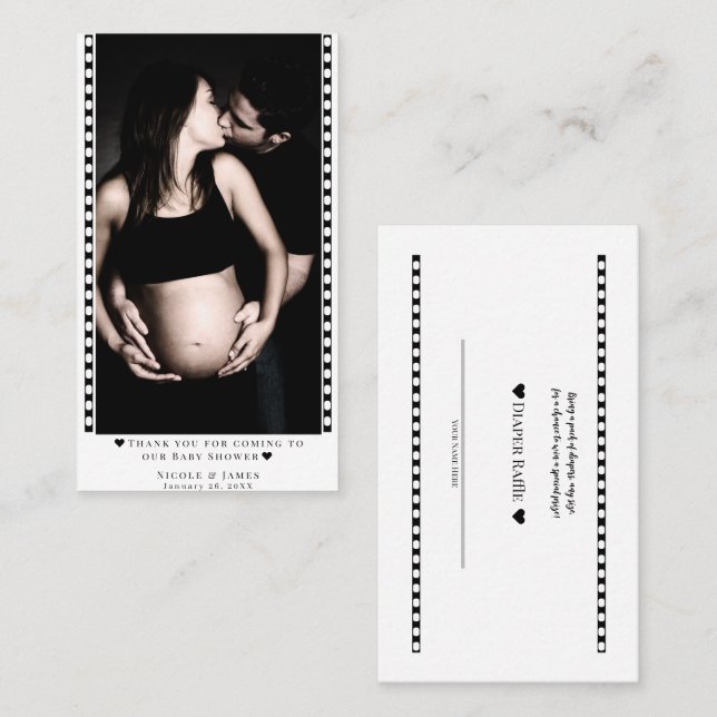 Tarjeta De Visita Personalizado Diaper Raffle Baby Shower Photo Pria (Anverso / Reverso)
