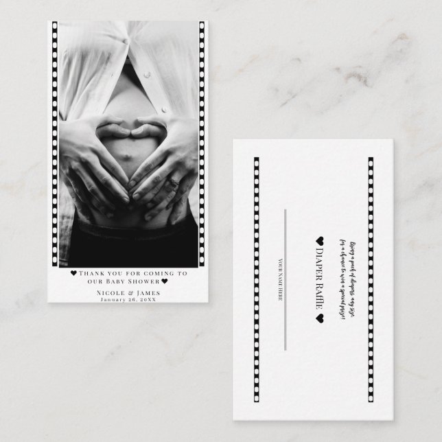 Tarjeta De Visita Personalizado Diaper Raffle Baby Shower Photo Pria (Anverso / Reverso)