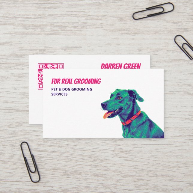 Tarjeta De Visita Personalizado Dog Grooming QR (Anverso/Reverso In Situ)