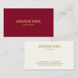 Tarjeta De Visita Personalizado Elegant Burgundy Red & Gold Luxury