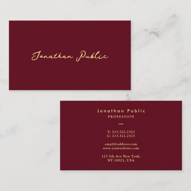 Tarjeta De Visita Personalizado Elegant Faux Gold Typography Script  (Anverso / Reverso)