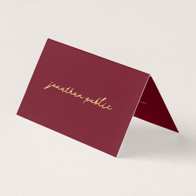Tarjeta De Visita Personalizado Elegant Script Red & Gold Template p (Anverso)