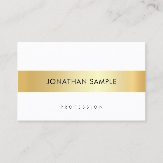 Tarjeta De Visita Personalizado Elegante Blanco Oro Modelo simple Mo (Anverso)