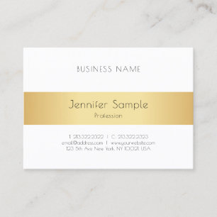 Tarjeta De Visita Personalizado Elegante Faux Gold White Simple