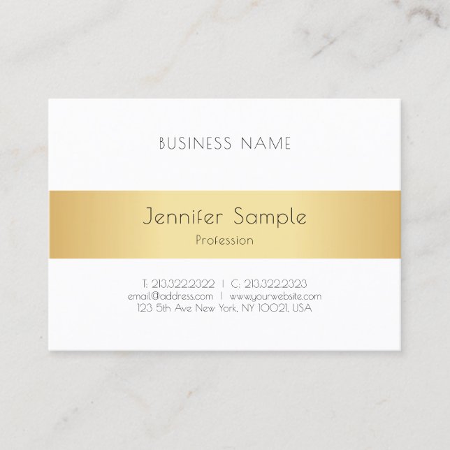 Tarjeta De Visita Personalizado Elegante Faux Gold White Simple (Anverso)
