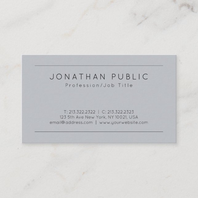 Tarjeta De Visita Personalizado Elegante Gris Moderno Plantilla Mini (Anverso)