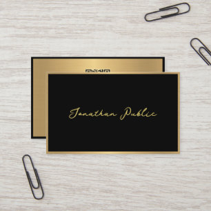 Tarjeta De Visita Personalizado Elegante guión moderno Negro Oro Tam