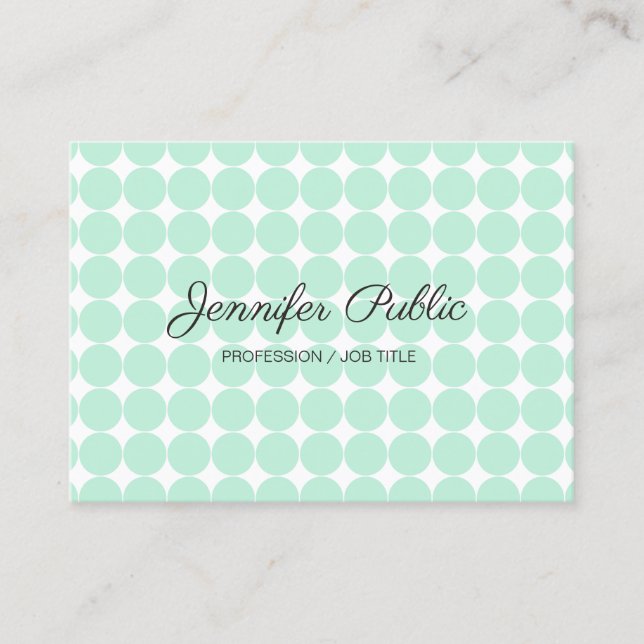 Tarjeta De Visita Personalizado Elegante Mint Verde Blanco Blanco Mo (Anverso)