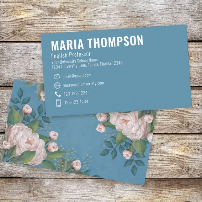 Tarjeta De Visita Personalizado Elegante Moda Simple Floral Azul Ros (Subido por el creador)
