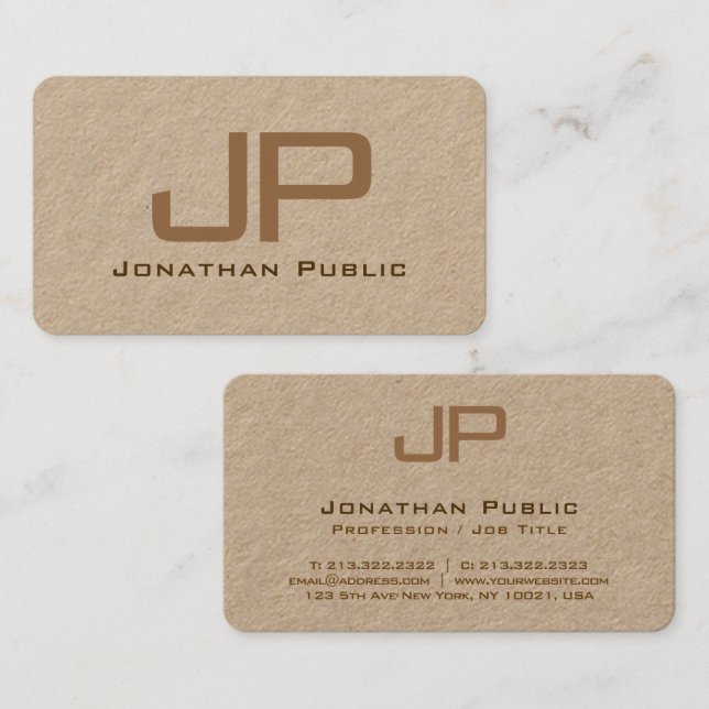 Tarjeta De Visita Personalizado elegante Monograma Luxe Premium Kraf (Anverso / Reverso)