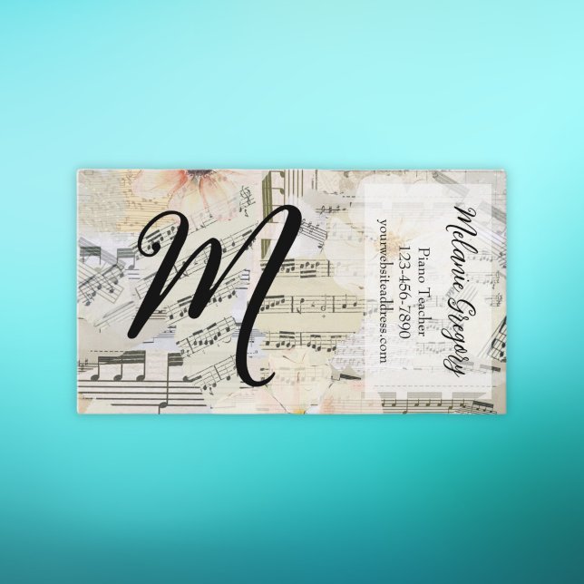 Tarjeta De Visita Personalizado Elegante Monograma Maestro de Música (Subido por el creador)