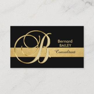 Tarjeta De Visita Personalizado Elegante Monogramado Oro Negro Inici