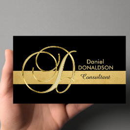 Tarjeta De Visita Personalizado Elegante Monogramado Oro Negro Inici