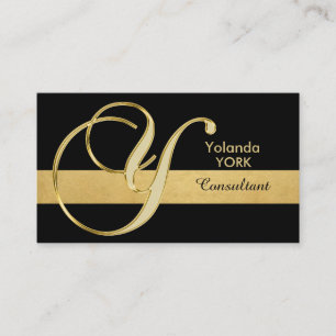 Tarjeta De Visita Personalizado Elegante Monogramado Oro Negro Inici