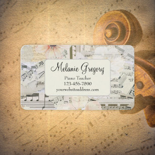Tarjeta De Visita Personalizado Elegante Música Piano Teacher Floral