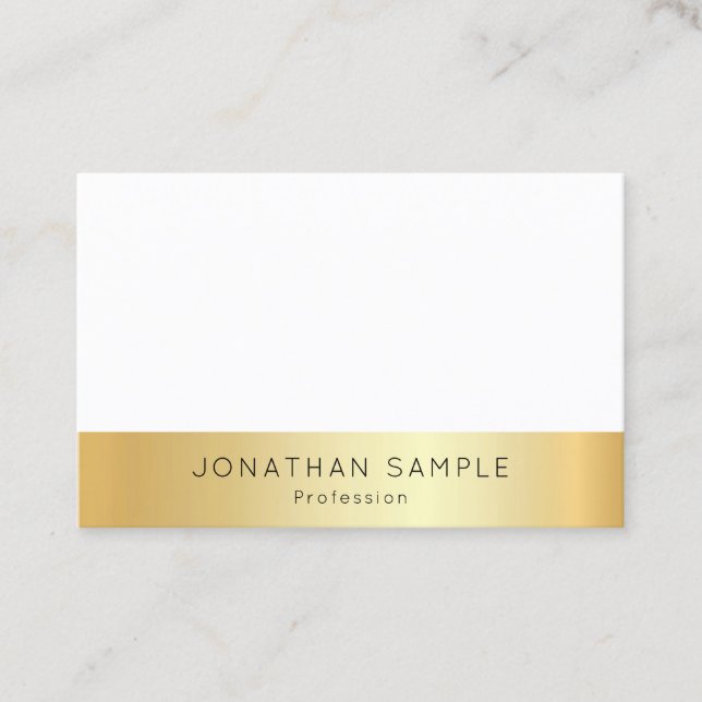 Tarjeta De Visita Personalizado Elegante Oro Blanco Simple Plantilla (Anverso)