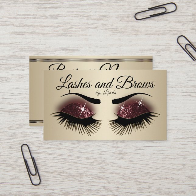 Tarjeta De Visita Personalizado-Eyelash & Brows - Purpurina de vino  (Anverso/Reverso In Situ)