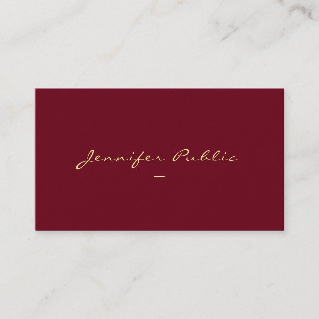 Tarjeta De Visita Personalizado Faux Gold Script Luxe Premium Thick (Anverso)