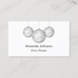 Tarjeta De Visita Personalizado Fiesta Planner de Silver Disco Balls