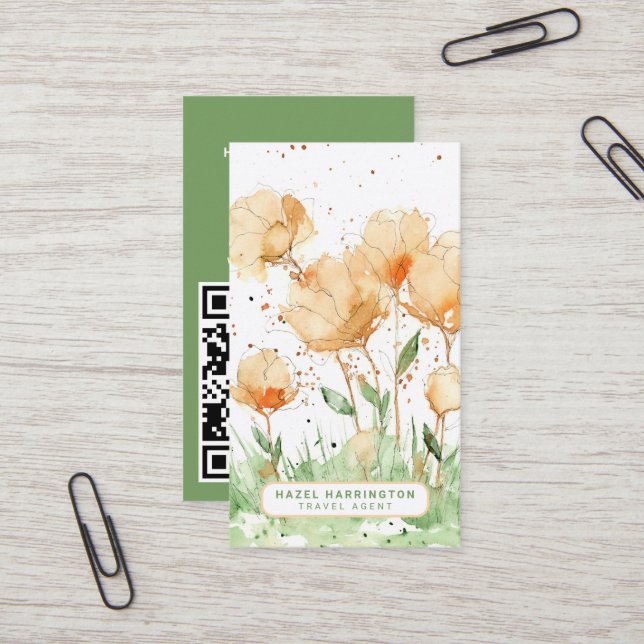 Tarjeta De Visita Personalizado floral cúbico código QR escaneado ca (Anverso/Reverso In Situ)