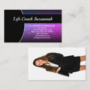 Tarjeta De Visita Personalizado Foto Purple Ombre Purpurina Profesio