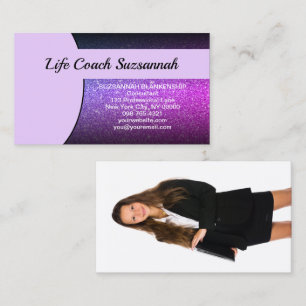 Tarjeta De Visita Personalizado Foto Purple Ombre Purpurina Profesio