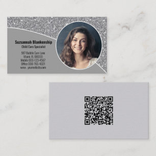 Tarjeta De Visita Personalizado Foto Purpurina de la falsa plata Cód