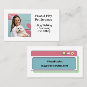 Tarjeta De Visita Personalizado Foto Trendy Perro Mascota Servicios 