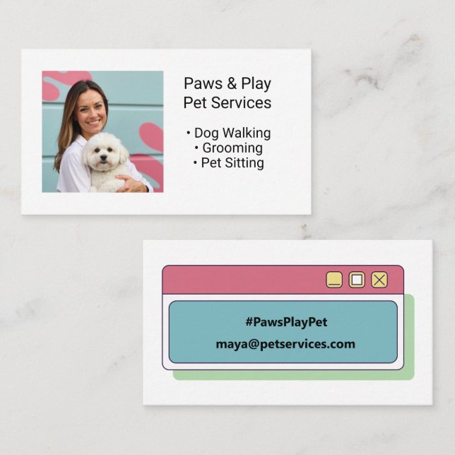 Tarjeta De Visita Personalizado Foto Trendy Perro Mascota Servicios  (Anverso / Reverso)