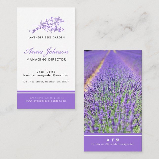 Tarjeta De Visita Personalizado fotográfico de Lavender Purple (Anverso / Reverso)