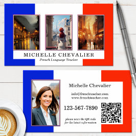 Tarjeta De Visita Personalizado Fotos Código QR Profesor de francés
