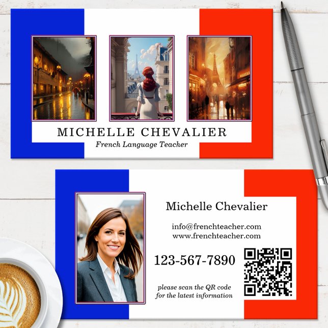 Tarjeta De Visita Personalizado Fotos Código QR Profesor de francés (Subido por el creador)