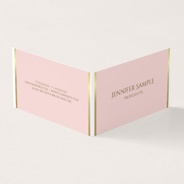 Tarjeta De Visita Personalizado Gold Rubor Pink White Template Profe (Exterior)
