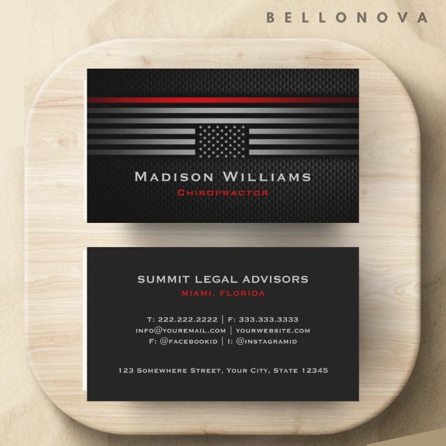 Tarjeta De Visita Personalizado Gris Negro Rojo Estados Unidos Bande (Custom Black Grey Red The USA America Flag Premium Business Card)