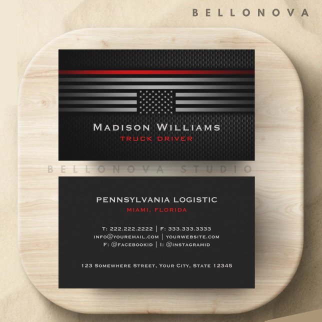 Tarjeta De Visita Personalizado Gris Negro Rojo Estados Unidos Bande (Custom Black Grey Red The USA America Flag Premium Business Card)