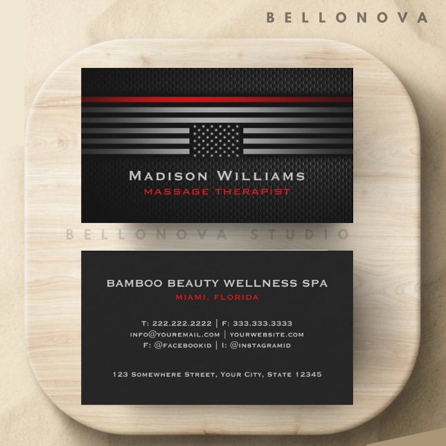 Tarjeta De Visita Personalizado Gris Negro Rojo Estados Unidos Bande (Custom Black Grey Red The USA America Flag Premium Business Card)