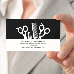 Tarjeta De Visita Personalizado Hair Stylist Black & White Minimalis