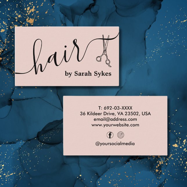 Tarjeta De Visita Personalizado Hair Stylist Scissor Calligraphy Rub (Subido por el creador)